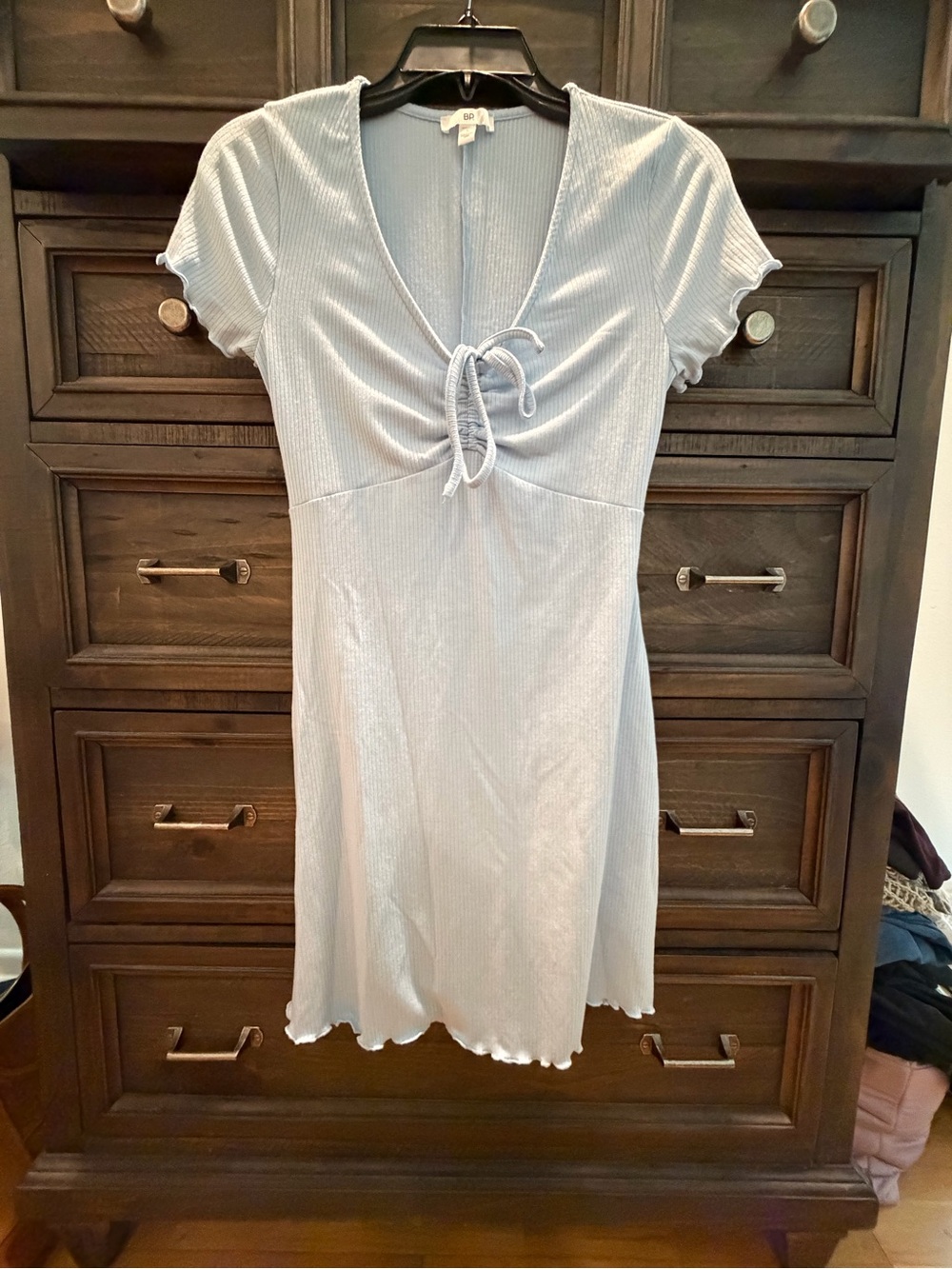 bp Ribbed Tie-Front Mini Dress — Light Blue